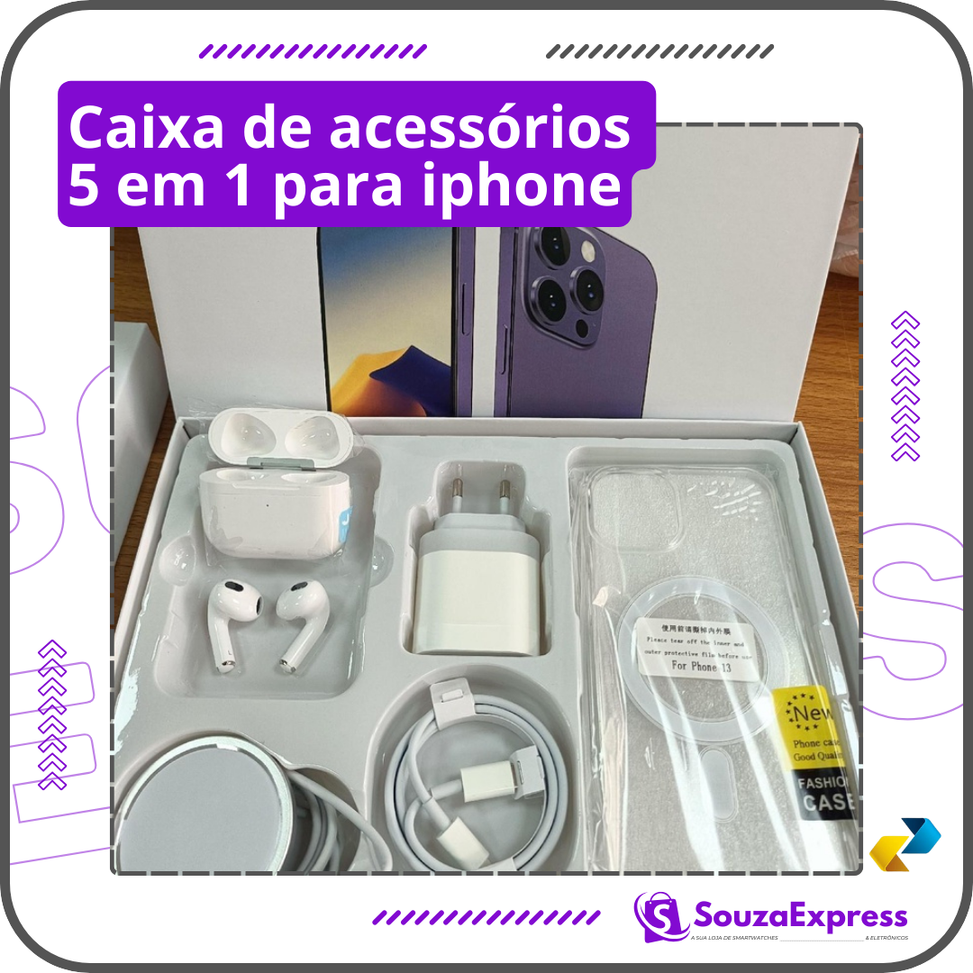 Caixa de acessórios 5 em 1 para iPhone
