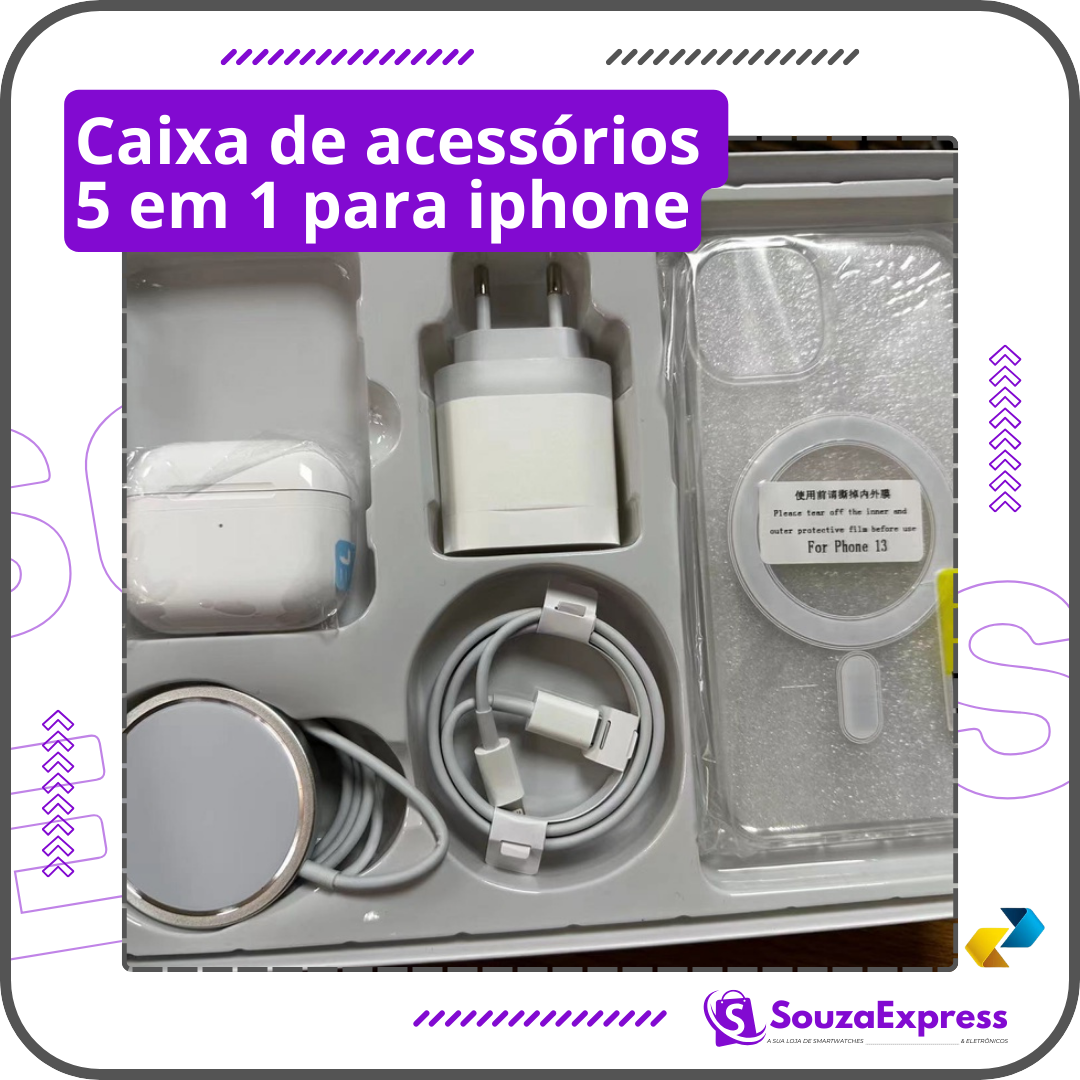 Caixa de acessórios 5 em 1 para iPhone