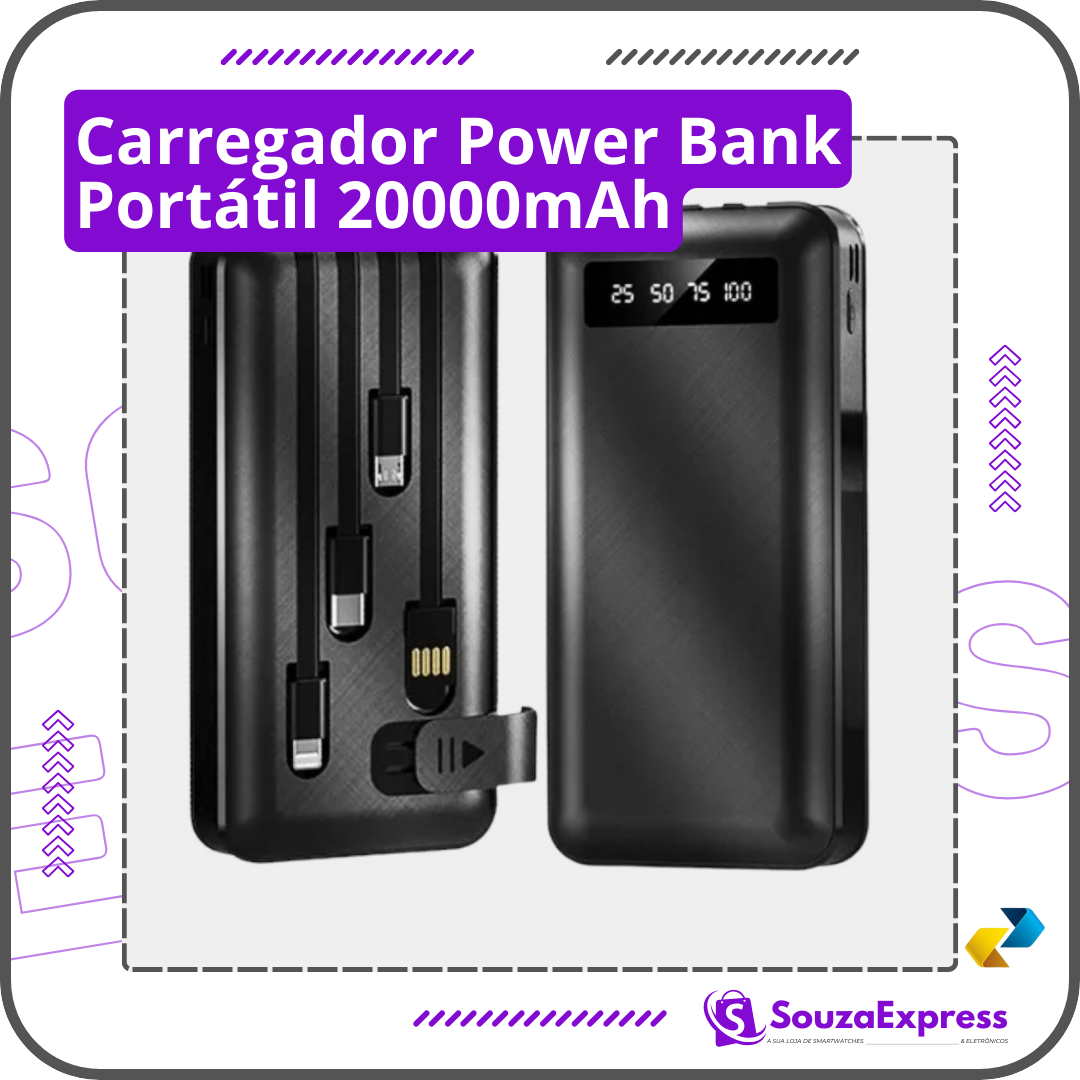Carregador Power Bank Portátil 20000mAh