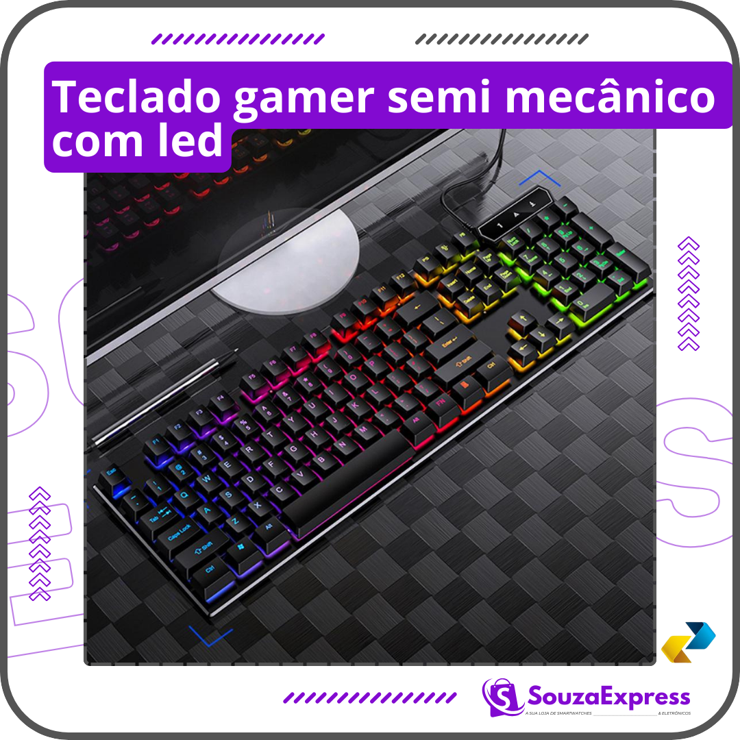 Teclado gamer semi mecânico com led