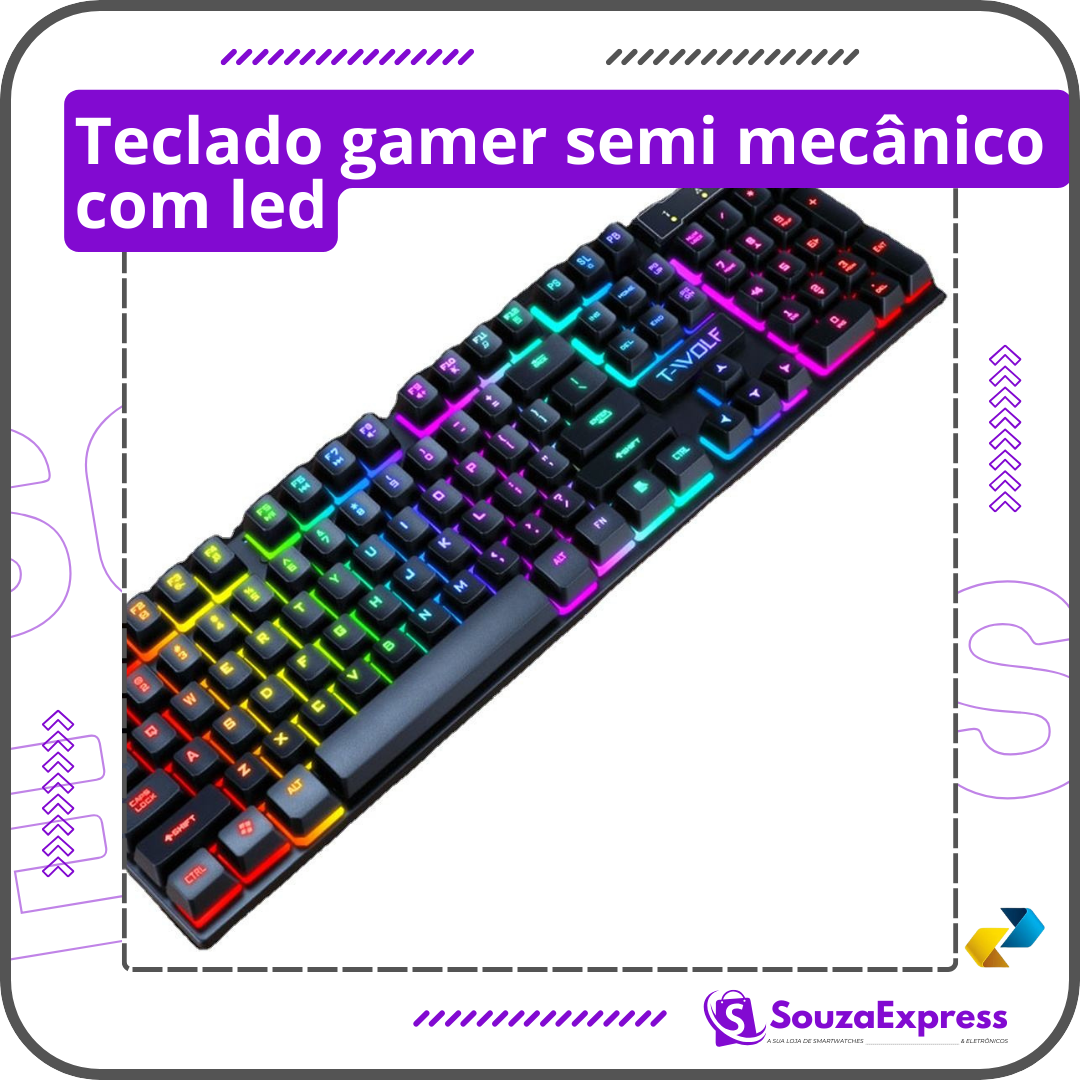 Teclado gamer semi mecânico com led