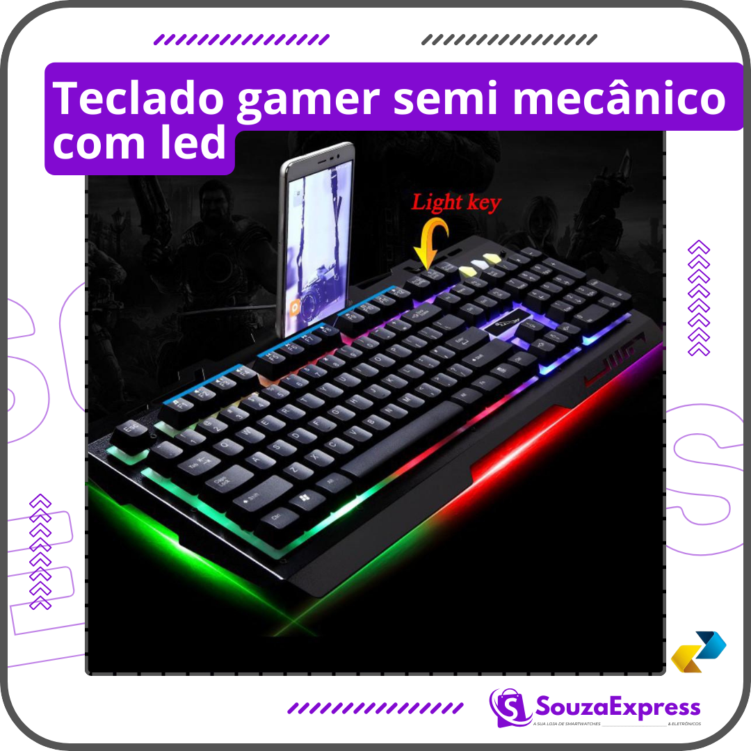 Teclado gamer semi mecânico com led