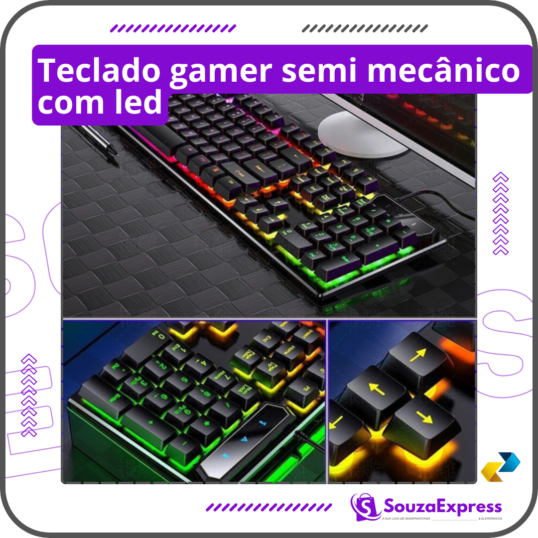 Teclado gamer semi mecânico com led