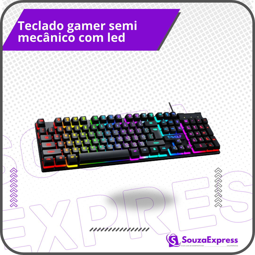 Teclado gamer semi mecânico com led