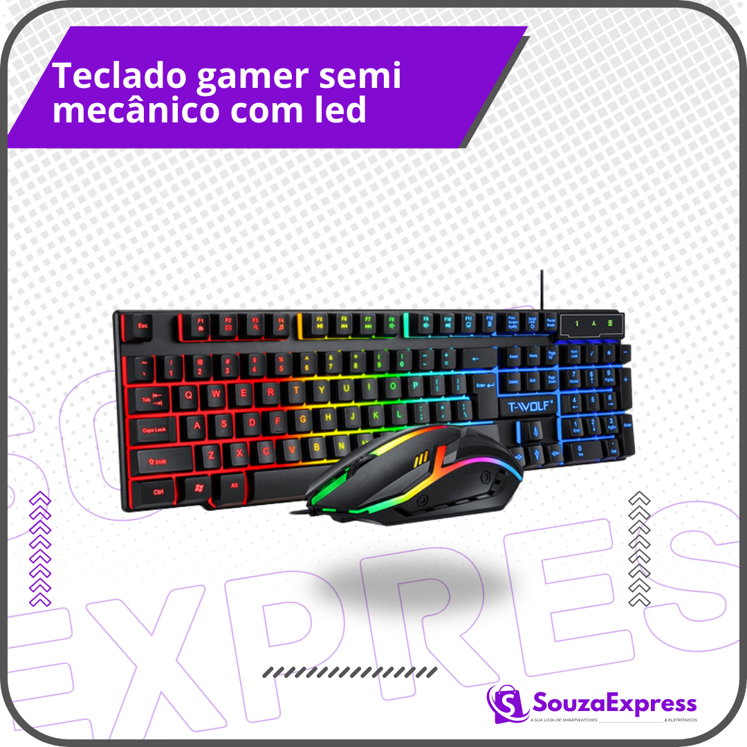 Teclado gamer semi mecânico com led